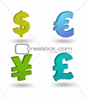 Vector currency symbols.