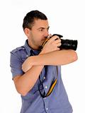 professional male photographer taking picture . isolated