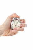 Beautiful womans hand with stop watch. isolated