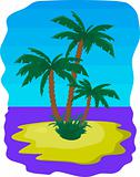 Vector illustration - tropic island with palms and sea