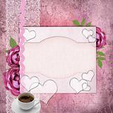 Card for congratulation or invitation with pink roses 