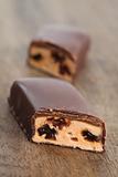 Chocolate bar with caramel and raisins