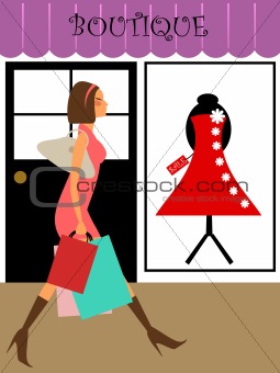 Woman Shopper Walking in Boutique Store