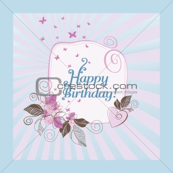 Cute blue and pink happy birthday card
