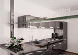 Modern black kitchen interior 3d render