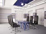 Modern boardroom with glass table interior 3d