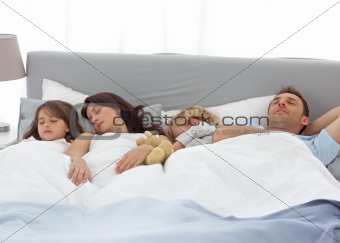 Tranquil children sleeping with their parents