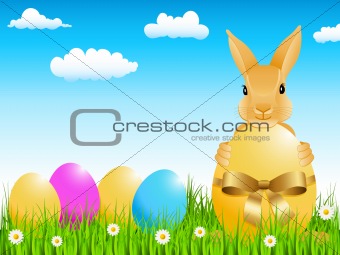 easter bunny and colored easter eggs