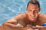 Handsome Middle Aged Man Relaxing In Swimming Pool 