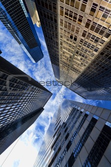 HDR Photograph Of Modern Office Building Skyscrapers & Clouds