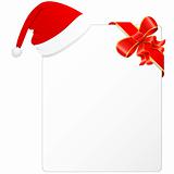 christmas card with santa hat and red ribbon