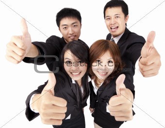 Asian young and success business team with thumb up