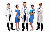Asian medical team .Doctors and Nurses standing with white background