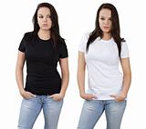 Female and blank white and black shirts