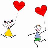 Boy and girl with baloons, Valentine's Day greeting card
