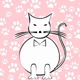 Funny cartoon cat over paws background