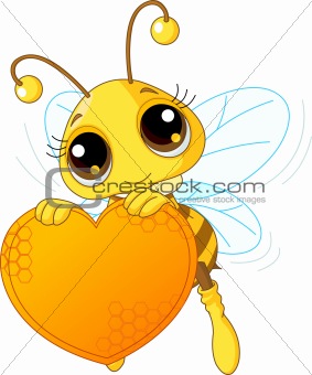 Cute bee holding a sweet  heart