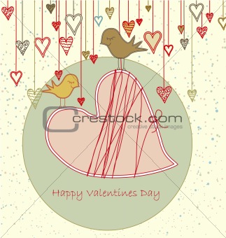 Valentine Greeting with Cute Birds