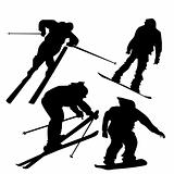 Skiers and Snowboarders Silhouettes