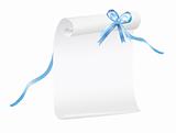 Scroll of paper with a blue ribbon