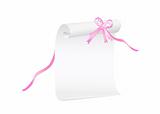 Scroll of white paper with a pink ribbon