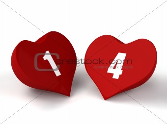 Two valentine red hearts