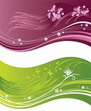 Pink and green floral wavy banners