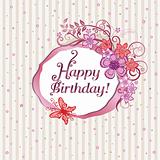 Pink floral happy birthday card