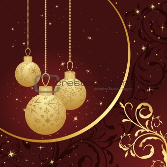 Christmas floral card with gold ball