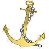Golden anchor with chain isolated on white