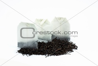 Tea bags and dried tea leaves