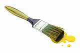 brush with yellow paint isolated on white