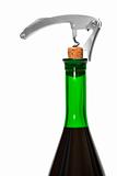 Corkscrew, cork and bottle