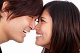 Young asian couple face to face and smiling
