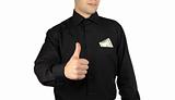 Businessman with money in pocket showing okay sign