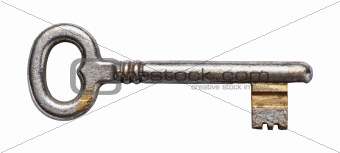 Old key on a white background. 
