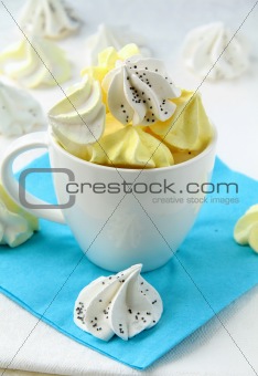 colorful meringue beze cookies in a cup