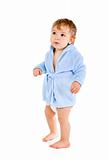 Baby in blue bathrobe