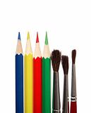 Paintbrushes and color pencils