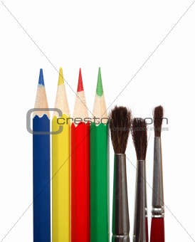 Paintbrushes and color pencils