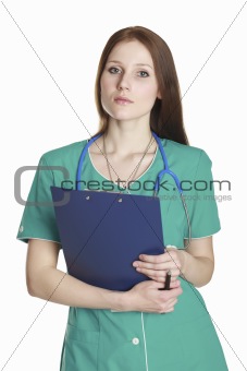 Female doctor on white background