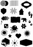 Set silhouettes black shapes and symbols, vector