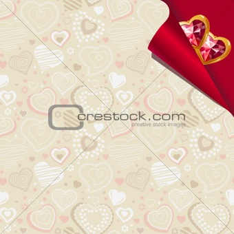 Pattern with beige contour hearts