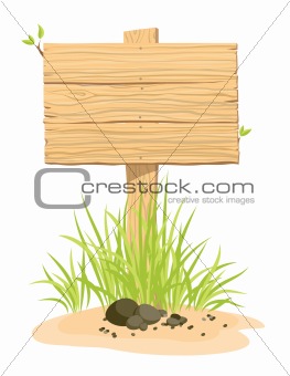 Wooden sign with green grass