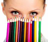 businesswomen with colorful pencil.  isolated