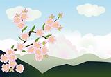 vector cherry blossom with mountains at the background