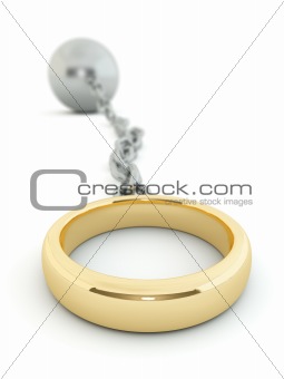 Wedding ring chained to a heavy ball