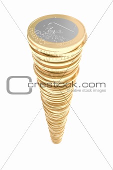 Very tall pile of Euro coins