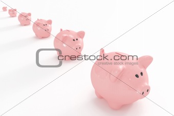 Piggy banks following the biggest one