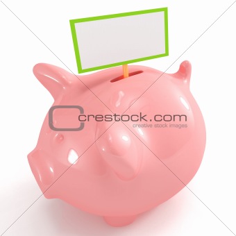 Cute piggy bank with blank sign